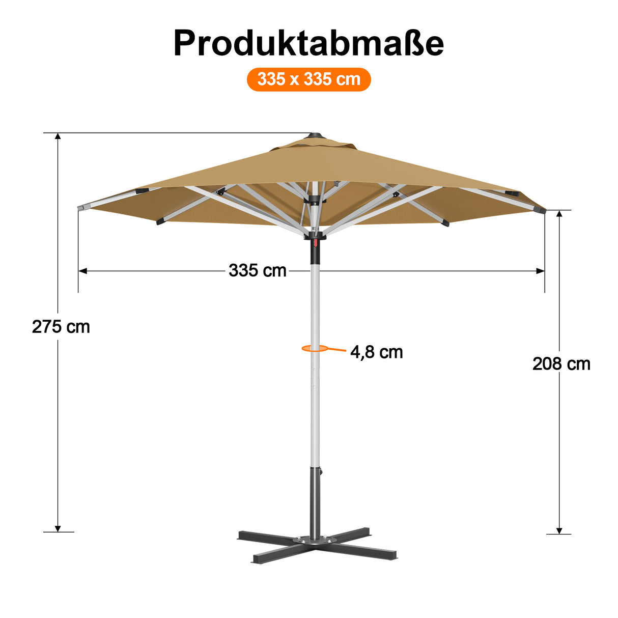 Patioslife Sonnenschirm – quadratisch & rund | Robuster Aluminiummast, doppelt belüftetes Schirmdach | 2,7 m, 3 m & 3,35 m