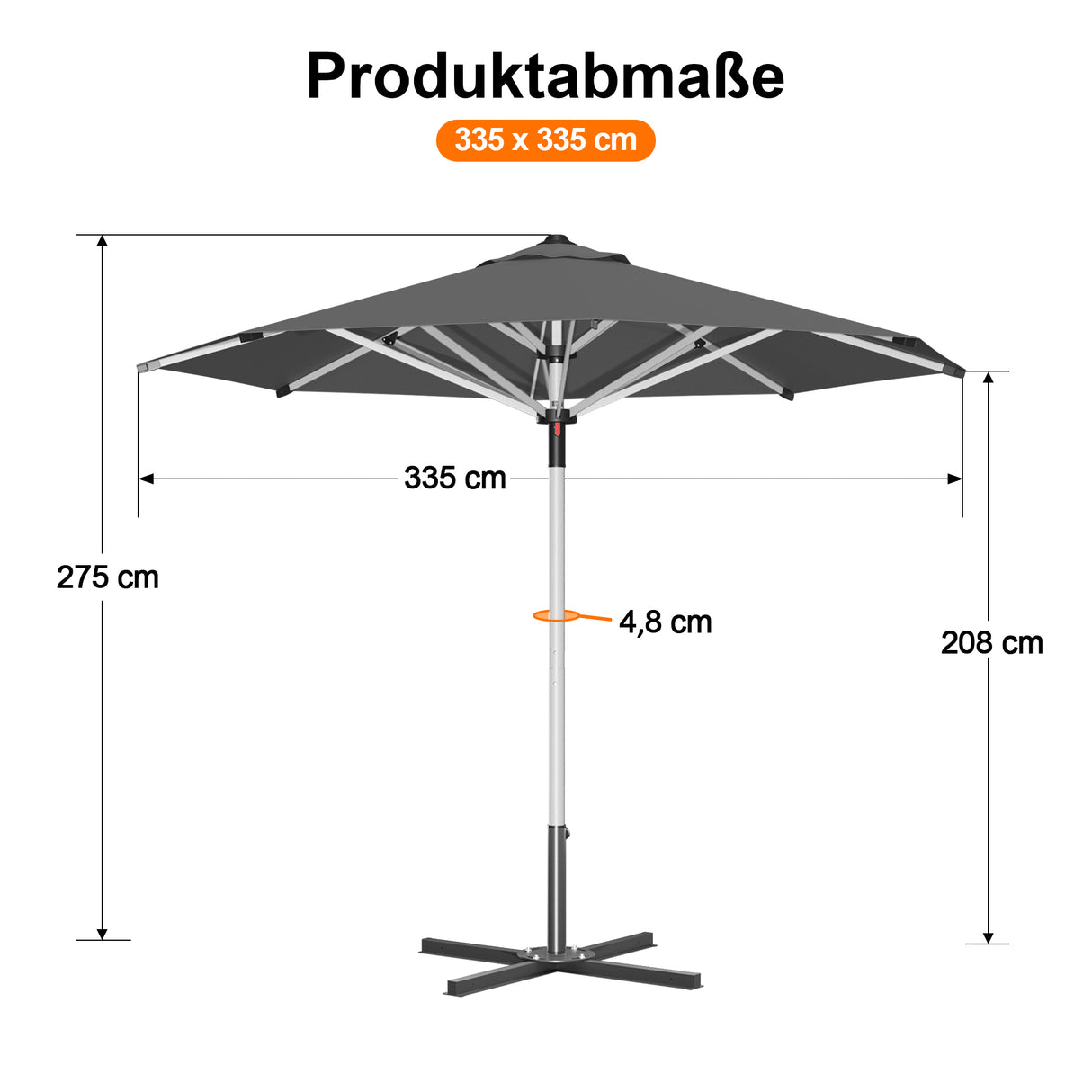 Patioslife Sonnenschirm – quadratisch & rund | Robuster Aluminiummast, doppelt belüftetes Schirmdach | 2,7 m, 3 m & 3,35 m