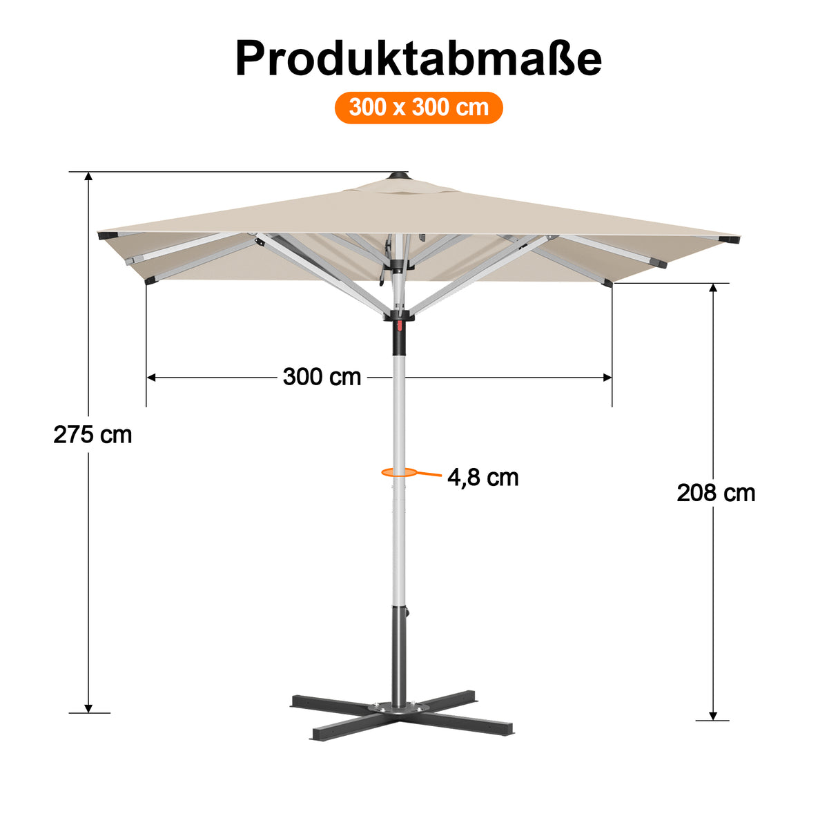 Patioslife Sonnenschirm – quadratisch & rund | Robuster Aluminiummast, doppelt belüftetes Schirmdach | 2,7 m, 3 m & 3,35 m
