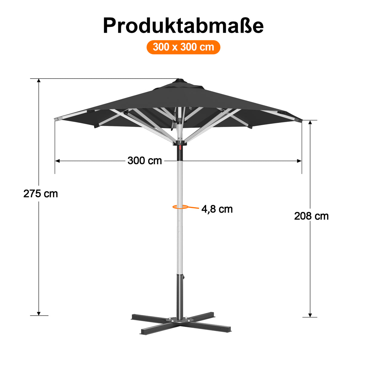 Patioslife Sonnenschirm – quadratisch & rund | Robuster Aluminiummast, doppelt belüftetes Schirmdach | 2,7 m, 3 m & 3,35 m