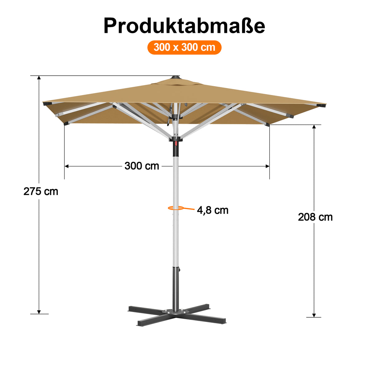 Patioslife Sonnenschirm – quadratisch & rund | Robuster Aluminiummast, doppelt belüftetes Schirmdach | 2,7 m, 3 m & 3,35 m
