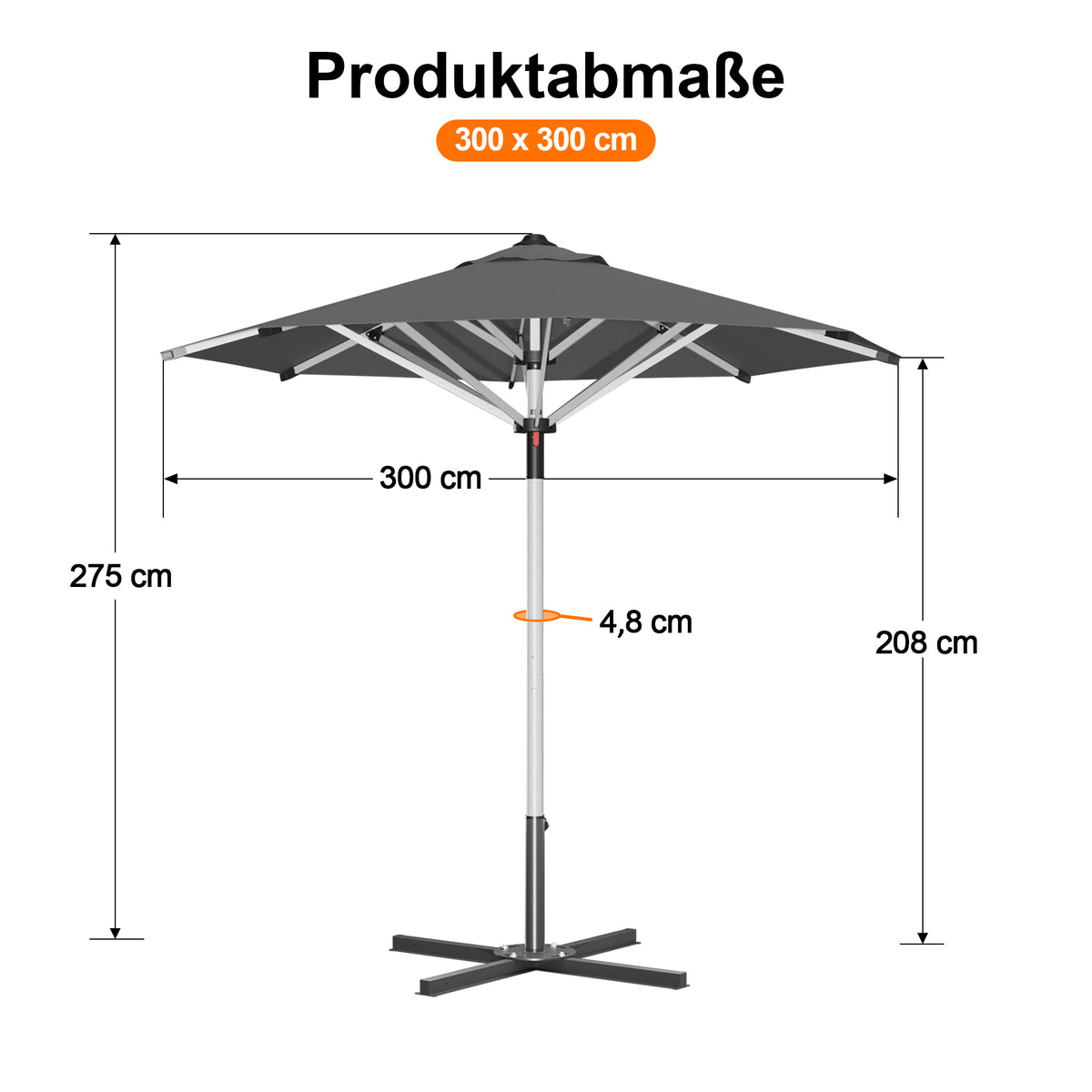 Patioslife Sonnenschirm – quadratisch & rund | Robuster Aluminiummast, doppelt belüftetes Schirmdach | 2,7 m, 3 m & 3,35 m
