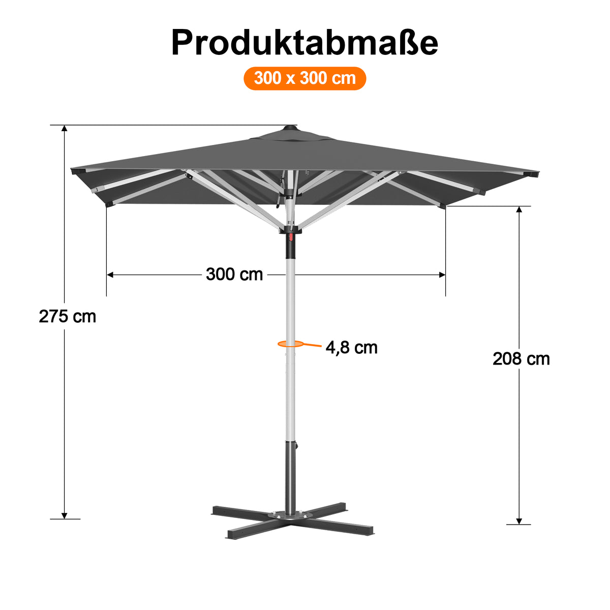 Patioslife Sonnenschirm – quadratisch & rund | Robuster Aluminiummast, doppelt belüftetes Schirmdach | 2,7 m, 3 m & 3,35 m