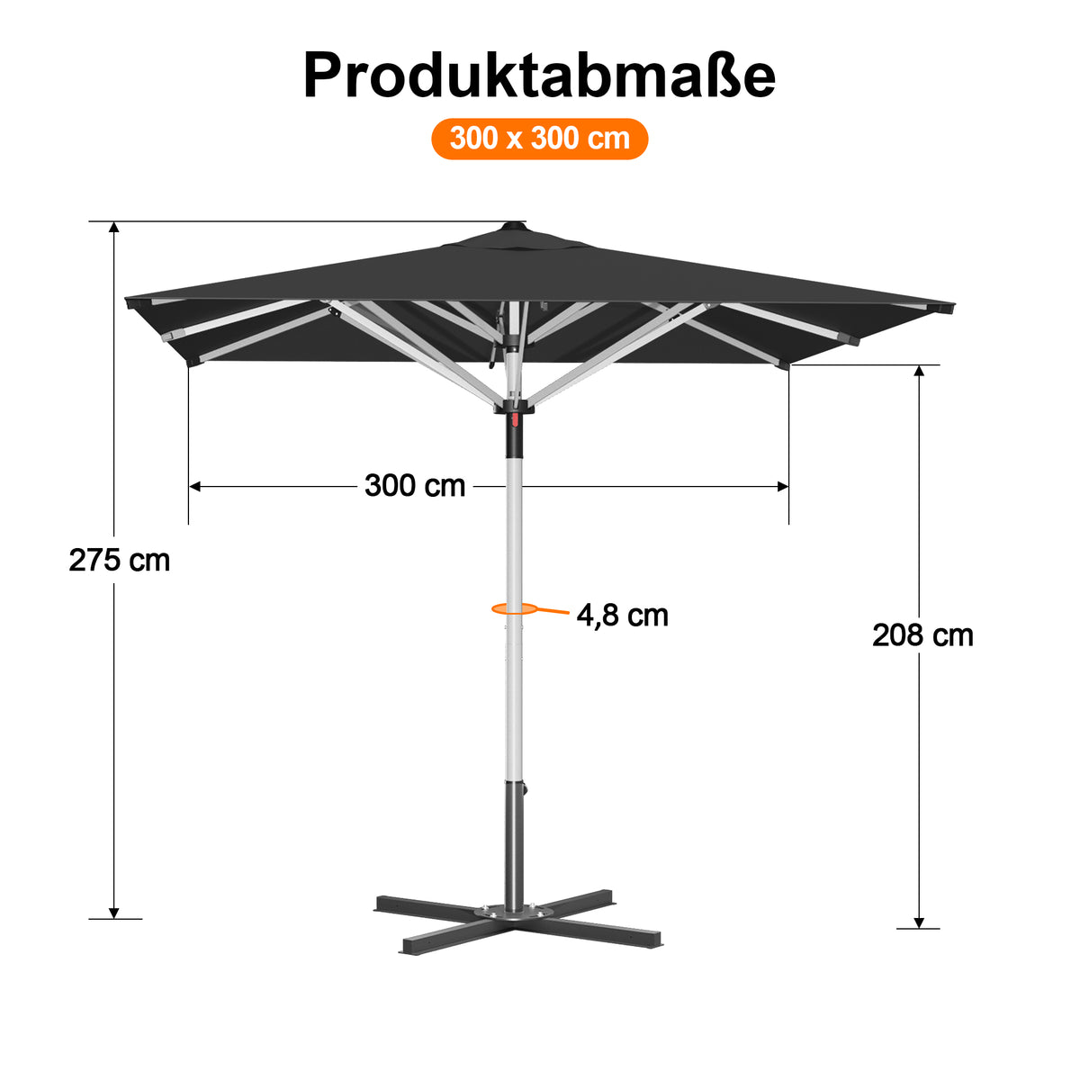 Patioslife Sonnenschirm – quadratisch & rund | Robuster Aluminiummast, doppelt belüftetes Schirmdach | 2,7 m, 3 m & 3,35 m