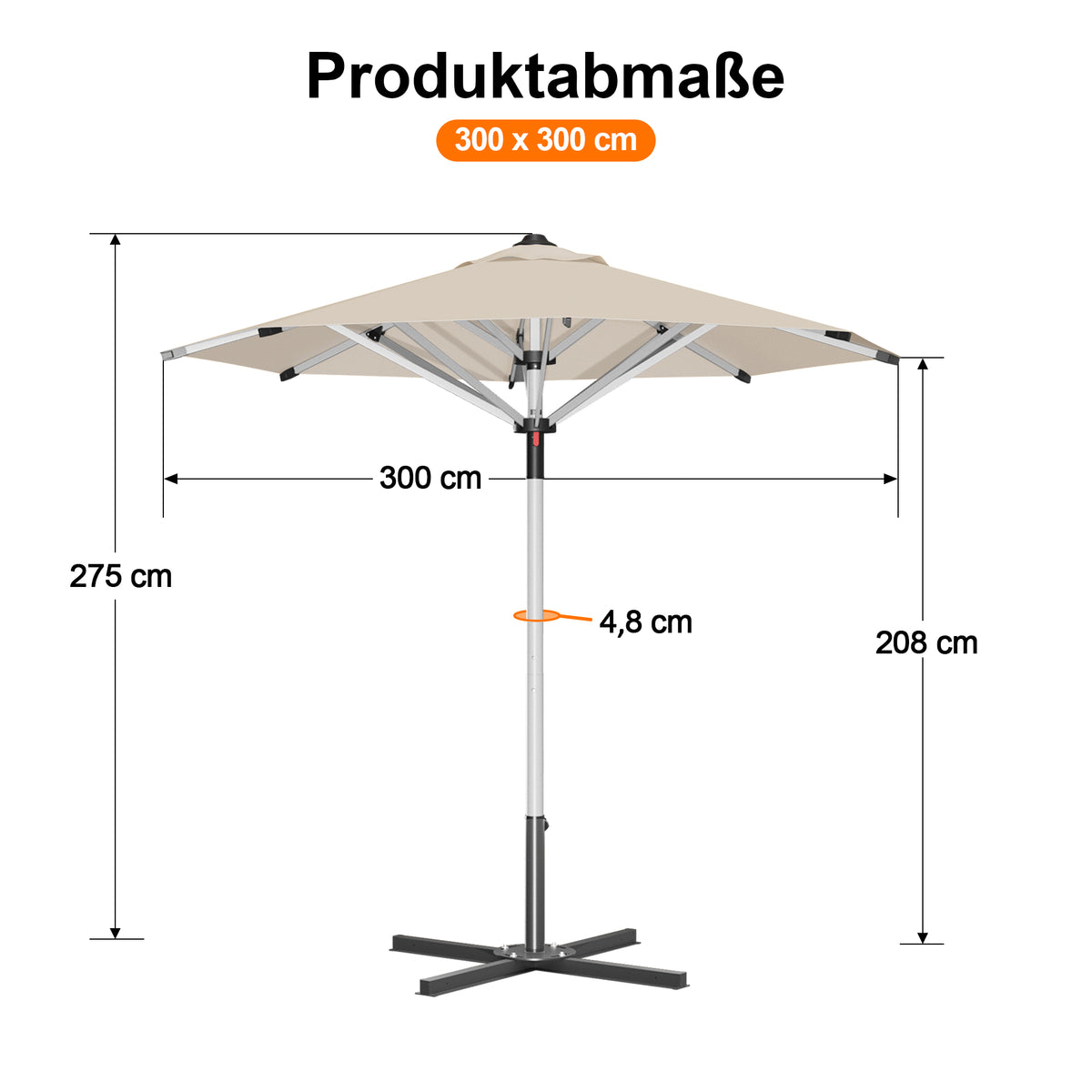 Patioslife Sonnenschirm – quadratisch & rund | Robuster Aluminiummast, doppelt belüftetes Schirmdach | 2,7 m, 3 m & 3,35 m