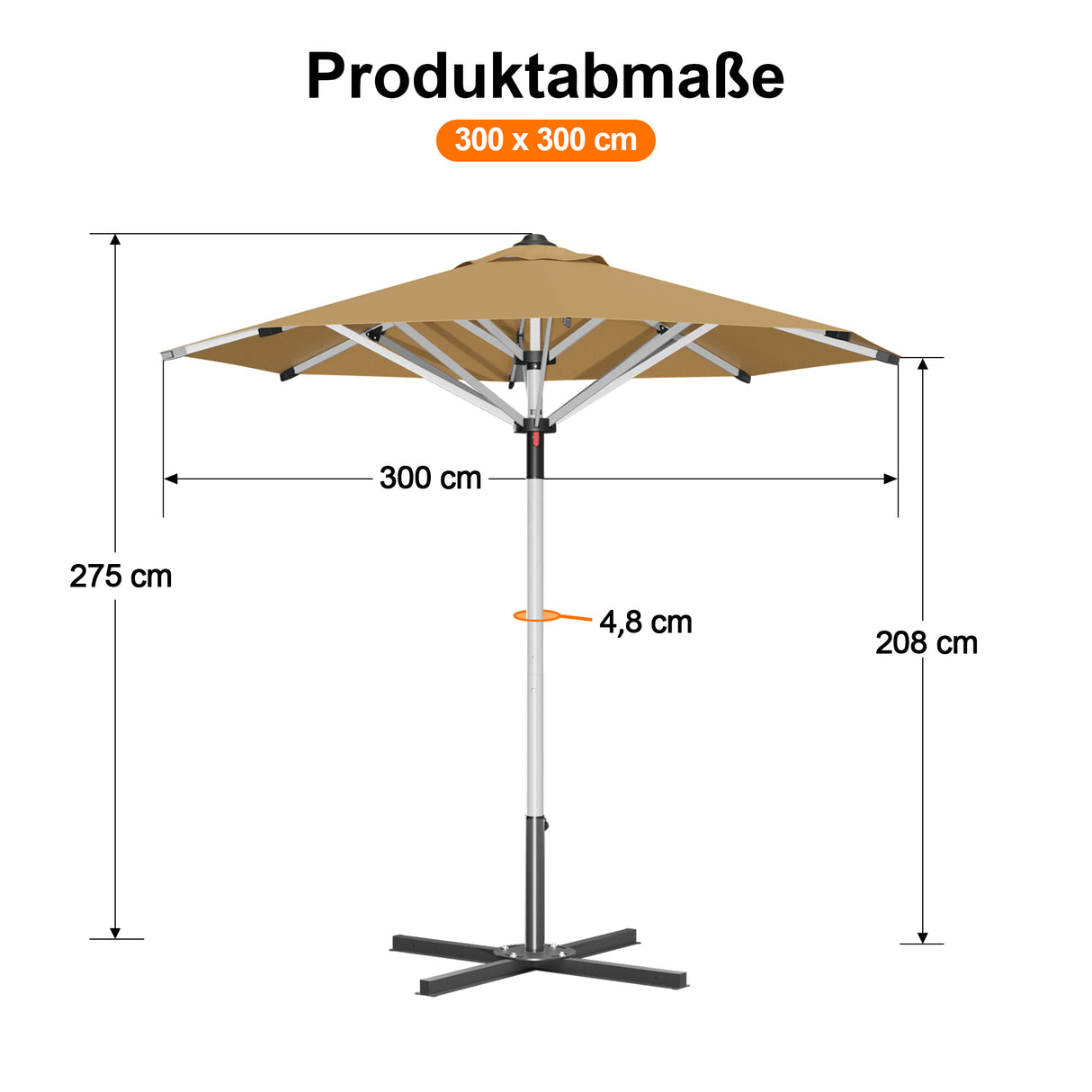 Patioslife Sonnenschirm – quadratisch & rund | Robuster Aluminiummast, doppelt belüftetes Schirmdach | 2,7 m, 3 m & 3,35 m