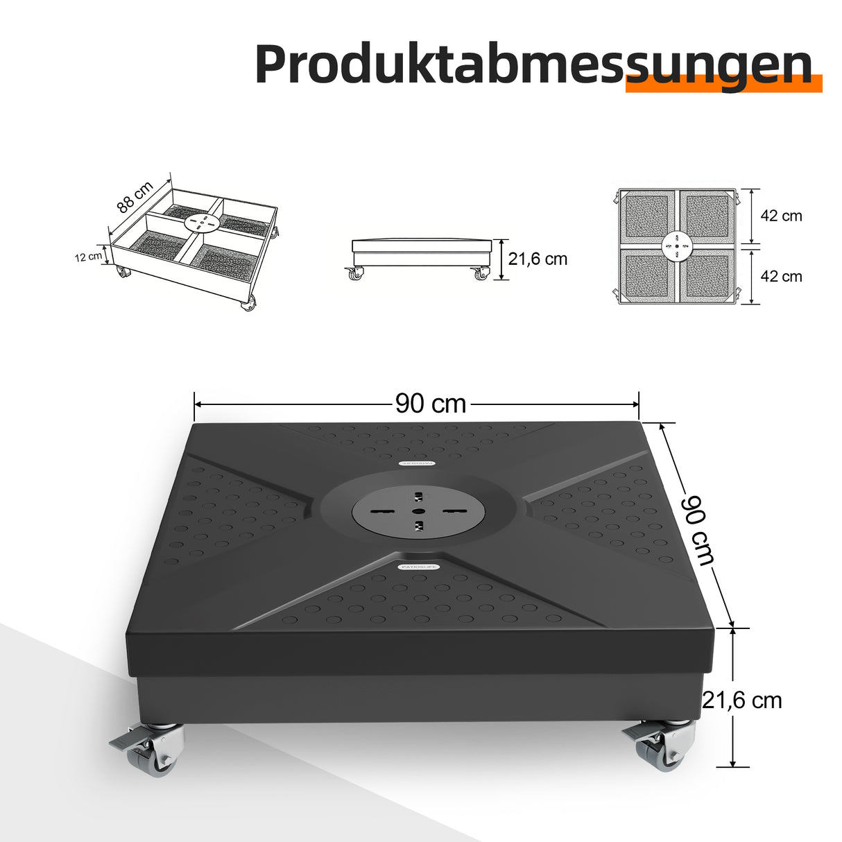 Patioslife robuster Cantilever-Parasolfuß mit Rollen bis 400 kg, dekorative modulare Rollstandards, kompatibel mit der Aegis-Serie und den meisten Offset-Parasolen, ideal für Terrasse, Garten, Rasen und Poolbereich