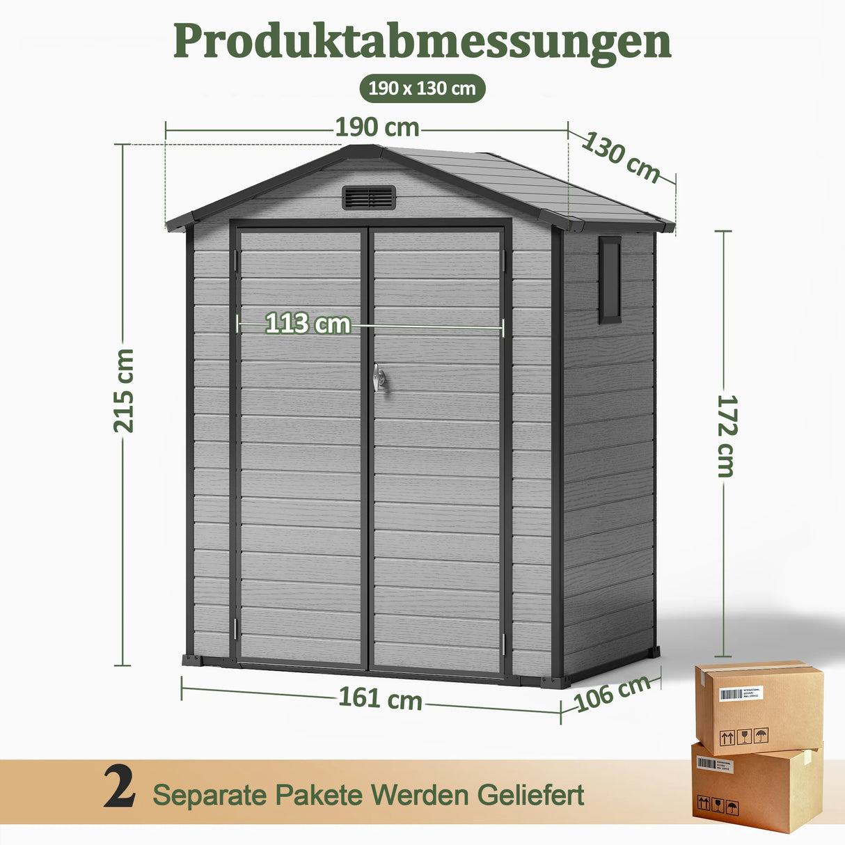 Patioslife YardVault Gerätehaus aus wetterfestem Kunstharz – mit Boden, Schloss und Fenster