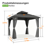 Patioslife Luxury Haven Hardtop-Pavillon aus Aluminium – 12x12 cm starke Pfosten, integrierte Entwässerung & doppelt belüftetes Dach mit Vorhängen