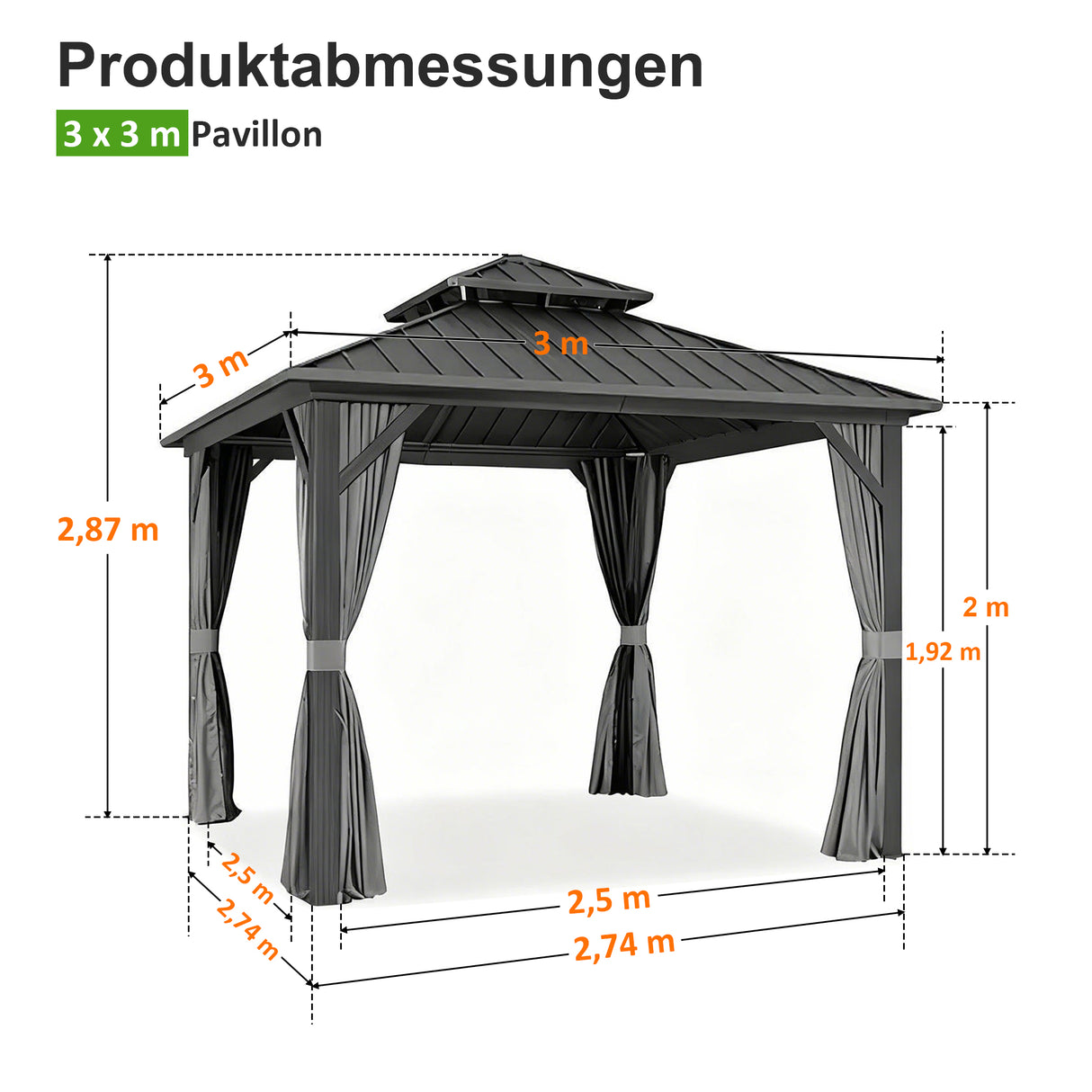 Patioslife Haven Aluminium-Pavillon – Hartdach, Entwässerung & Doppelbelüftung – Mit Vorhängen, Luxus-Garten-Pergola