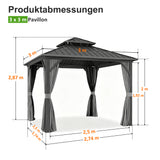 Patioslife Haven Aluminium-Pavillon – Hartdach, Entwässerung & Doppelbelüftung – Mit Vorhängen, Luxus-Garten-Pergola
