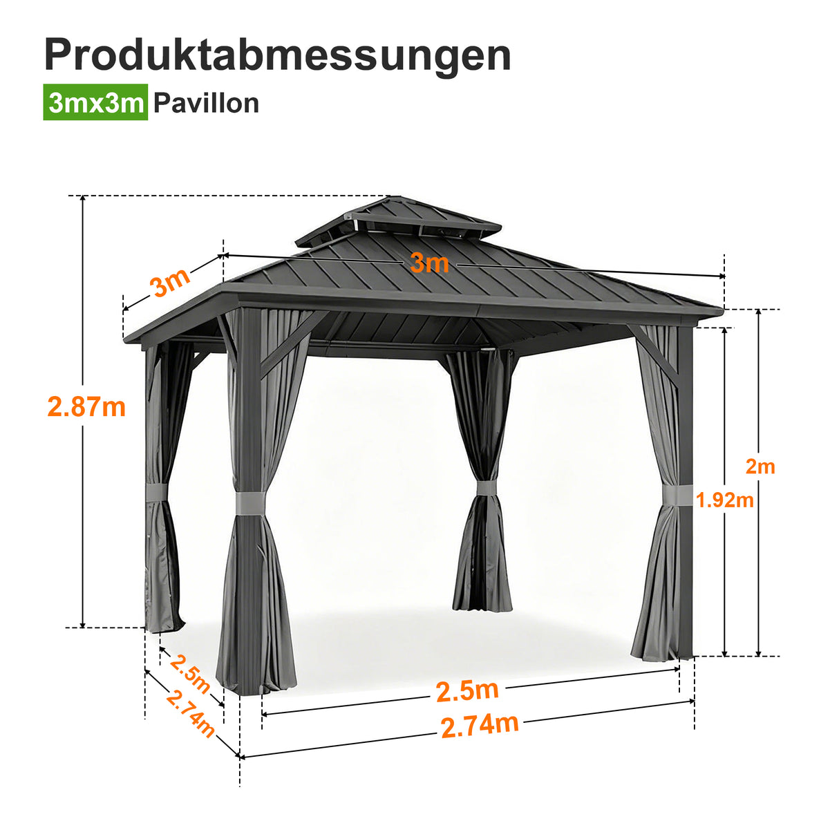 Patioslife Luxury Haven Hardtop-Pavillon aus Aluminium – 12x12 cm starke Pfosten, integrierte Entwässerung & doppelt belüftetes Dach mit Vorhängen