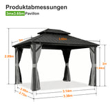 Patioslife Luxury Haven Hardtop-Pavillon aus Aluminium – 12x12 cm starke Pfosten, integrierte Entwässerung & doppelt belüftetes Dach mit Vorhängen
