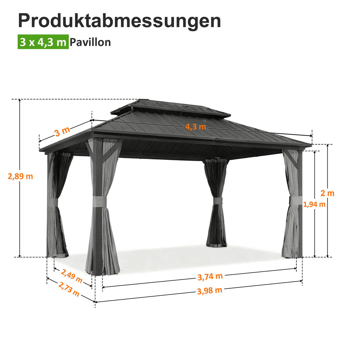 Patioslife Haven Aluminium-Pavillon – Hartdach, Entwässerung & Doppelbelüftung – Mit Vorhängen, Luxus-Garten-Pergola