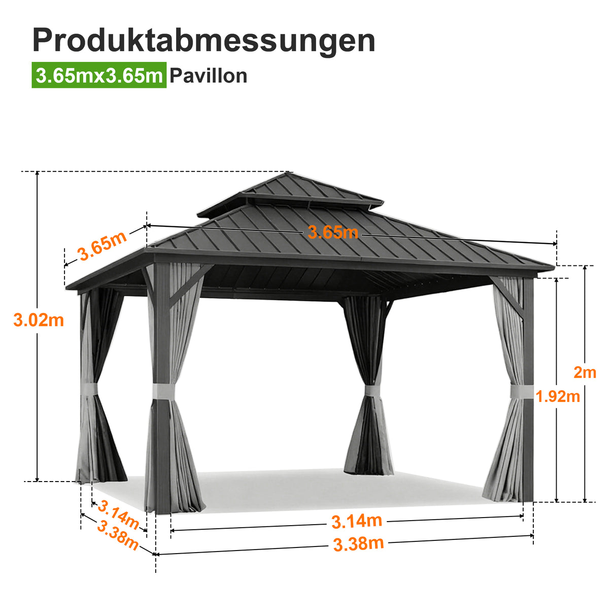 Patioslife Luxury Haven Hardtop-Pavillon aus Aluminium – 12x12 cm starke Pfosten, integrierte Entwässerung & doppelt belüftetes Dach mit Vorhängen