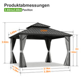 Patioslife Luxury Haven Hardtop-Pavillon aus Aluminium – 12x12 cm starke Pfosten, integrierte Entwässerung & doppelt belüftetes Dach mit Vorhängen