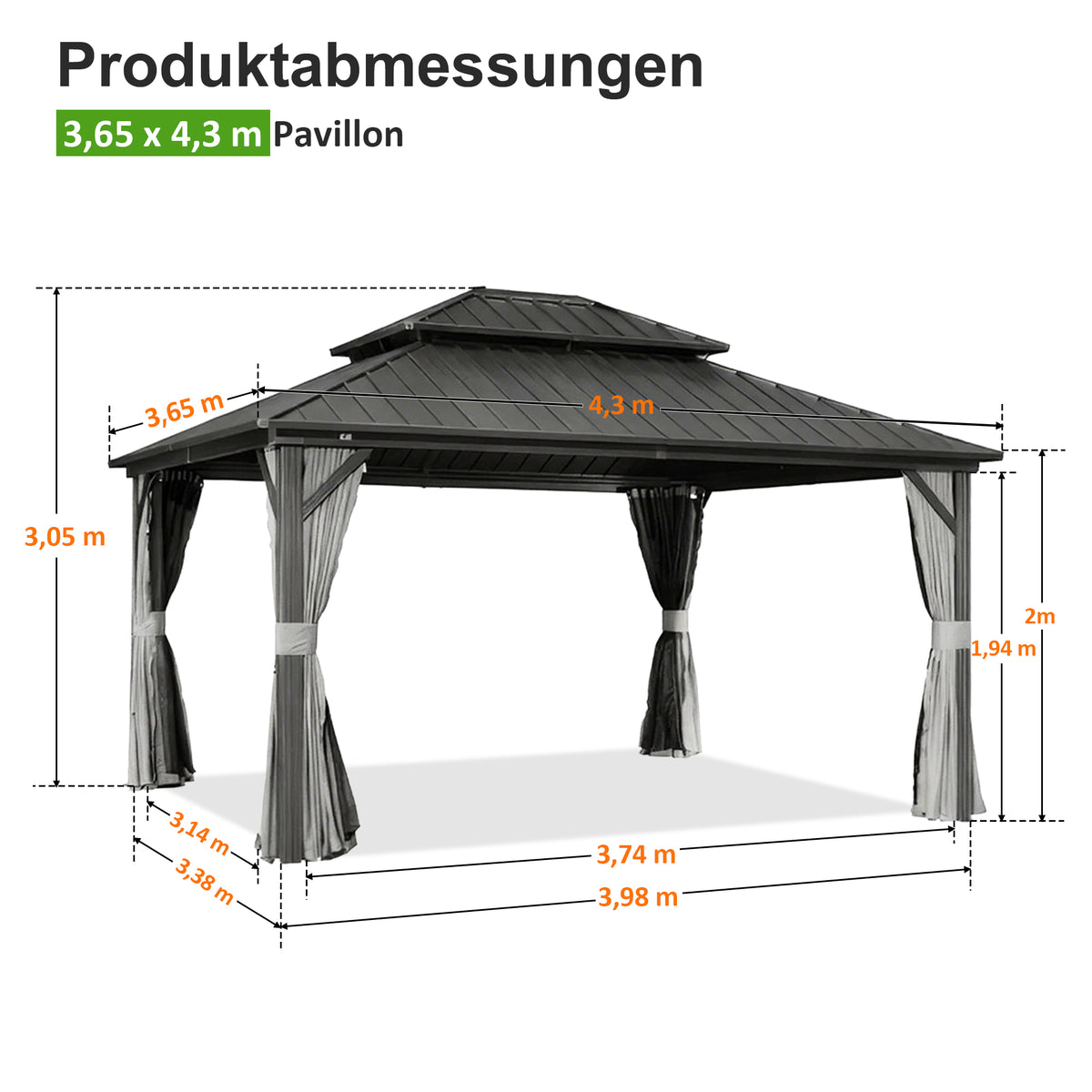 Patioslife Haven Aluminium-Pavillon – Hartdach, Entwässerung & Doppelbelüftung – Mit Vorhängen, Luxus-Garten-Pergola