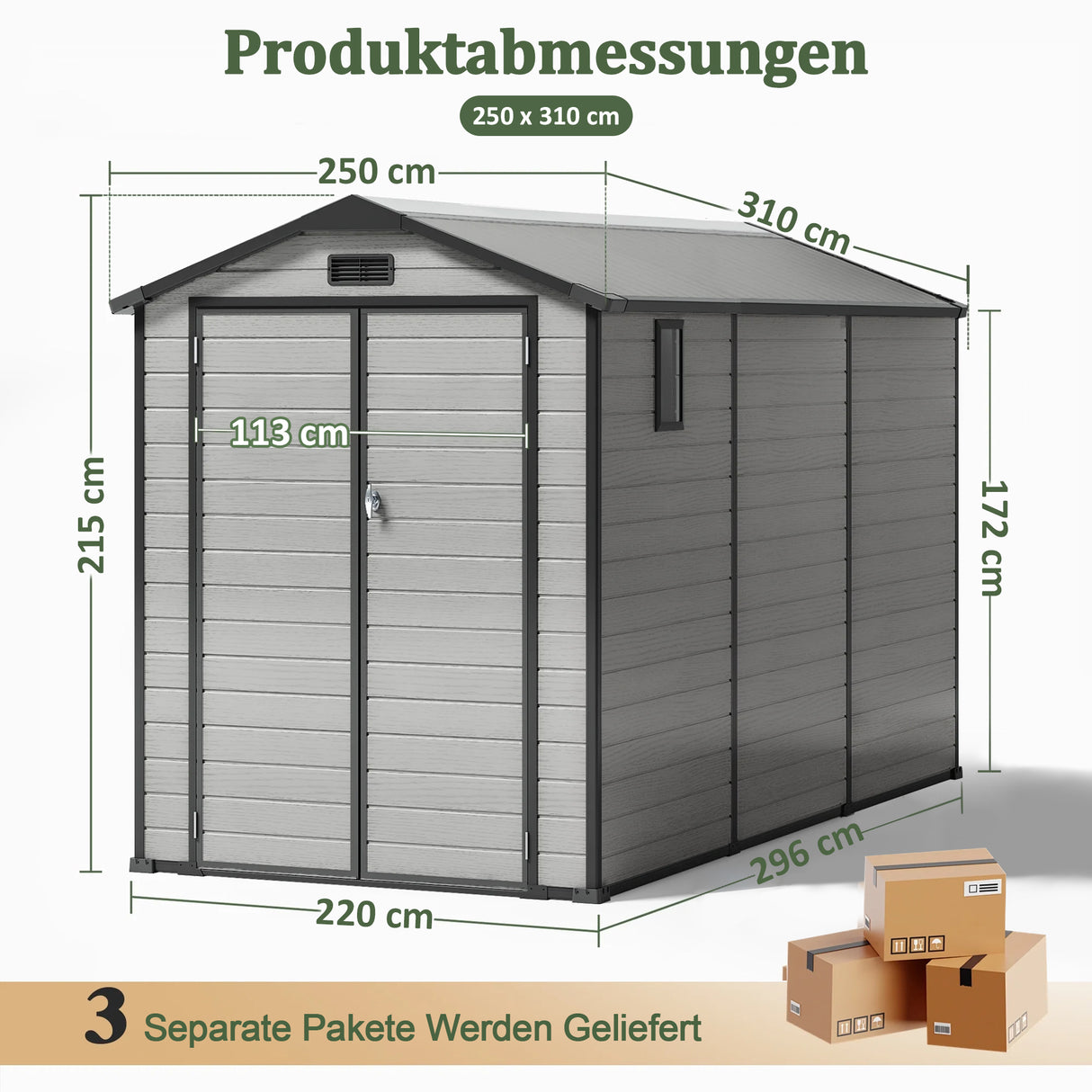 Patioslife YardVault Gerätehaus aus wetterfestem Kunstharz – mit Boden, Schloss und Fenster