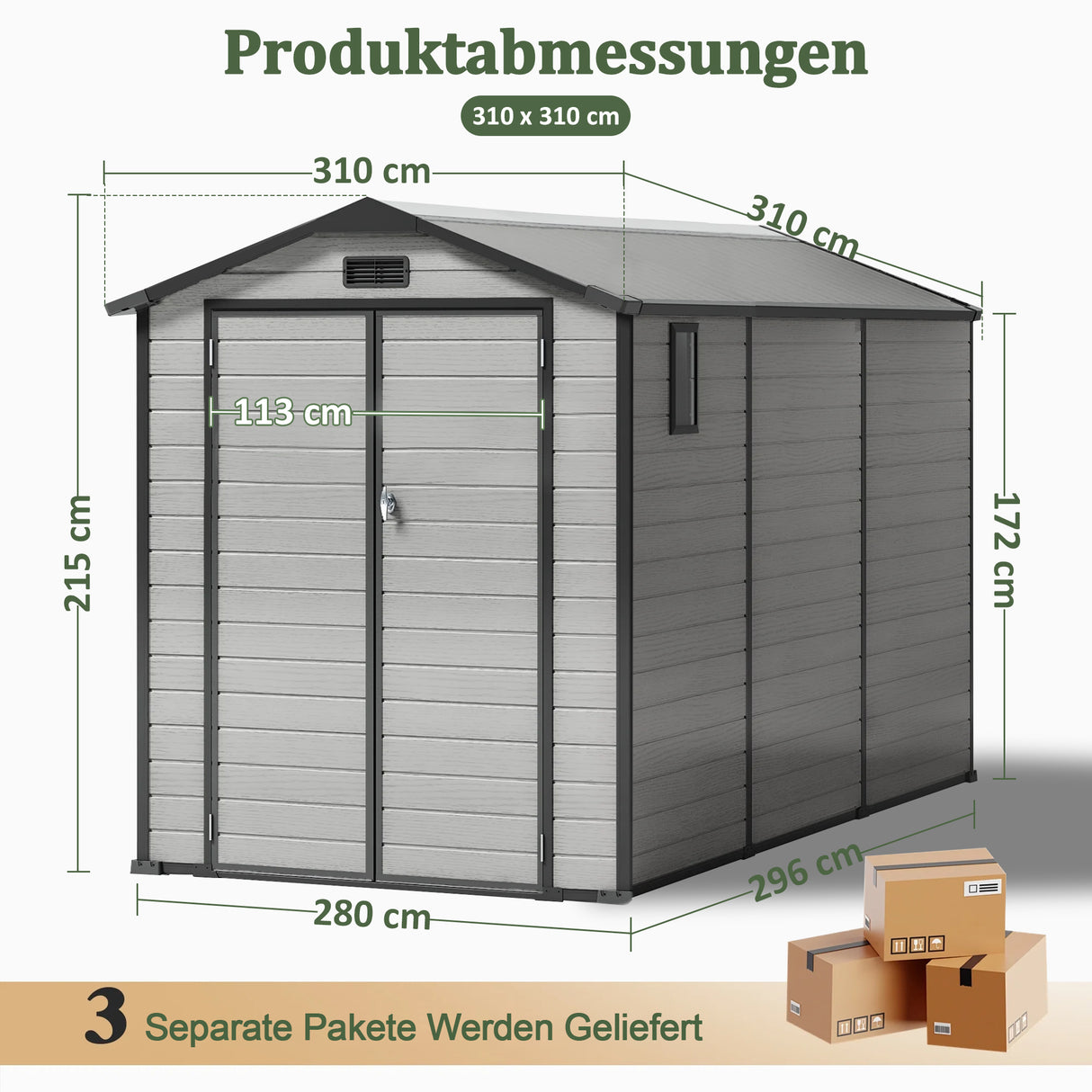 Patioslife YardVault Gerätehaus aus wetterfestem Kunstharz – mit Boden, Schloss und Fenster