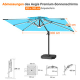 Patioslife Aegis Pro Ampelschirm -moderner Sonnenschirm mit Kreuzfuß und verstärktem Aluminiumgestell für Garten und Terrasse.