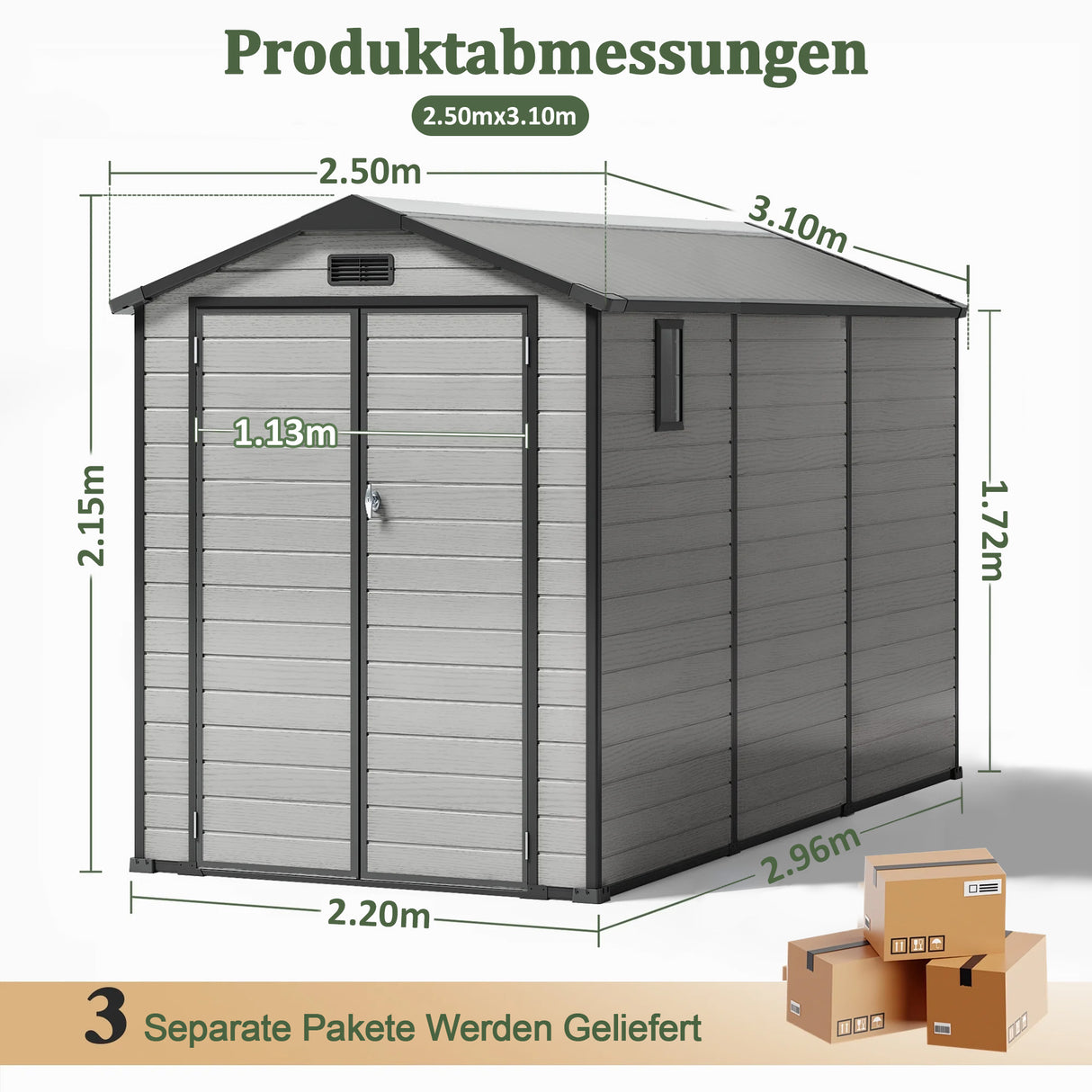Patioslife YardVault Gerätehaus aus wetterfestem Kunstharz – mit Boden, Schloss und Fenster
