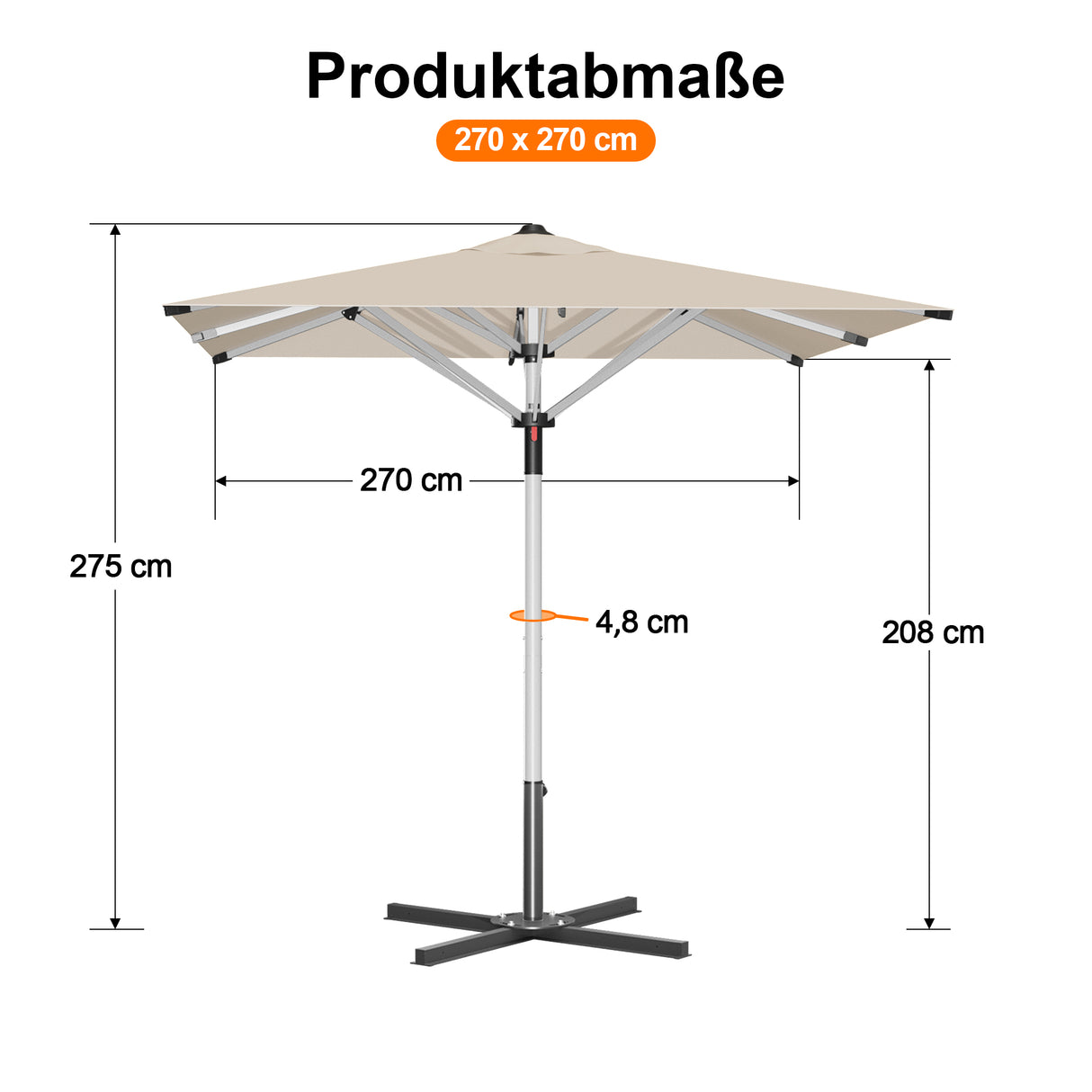 Patioslife Sonnenschirm – quadratisch & rund | Robuster Aluminiummast, doppelt belüftetes Schirmdach | 2,7 m, 3 m & 3,35 m