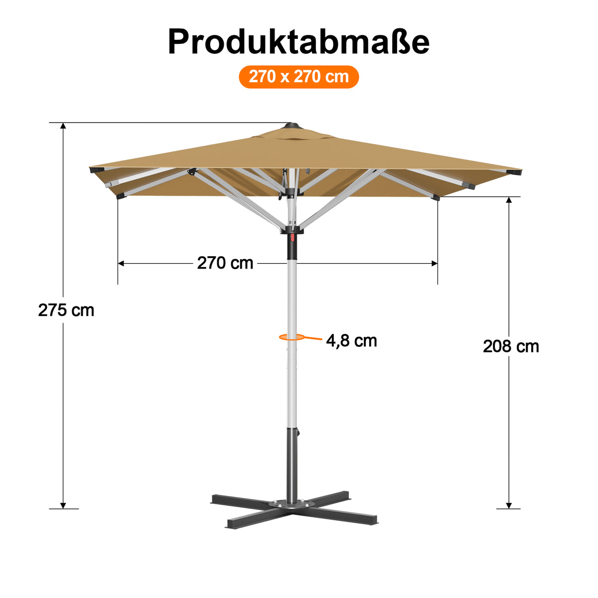 Patioslife Sonnenschirm – quadratisch & rund | Robuster Aluminiummast, doppelt belüftetes Schirmdach | 2,7 m, 3 m & 3,35 m