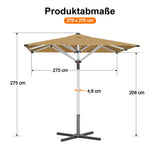 Patioslife Sonnenschirm – quadratisch & rund | Robuster Aluminiummast, doppelt belüftetes Schirmdach | 2,7 m, 3 m & 3,35 m