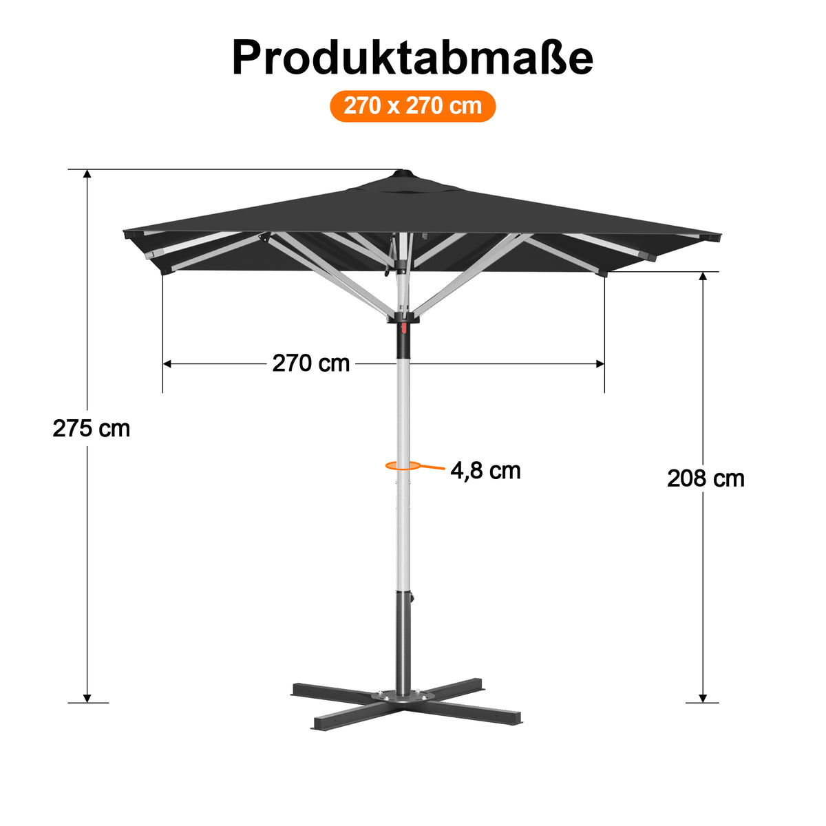 Patioslife Sonnenschirm – quadratisch & rund | Robuster Aluminiummast, doppelt belüftetes Schirmdach | 2,7 m, 3 m & 3,35 m
