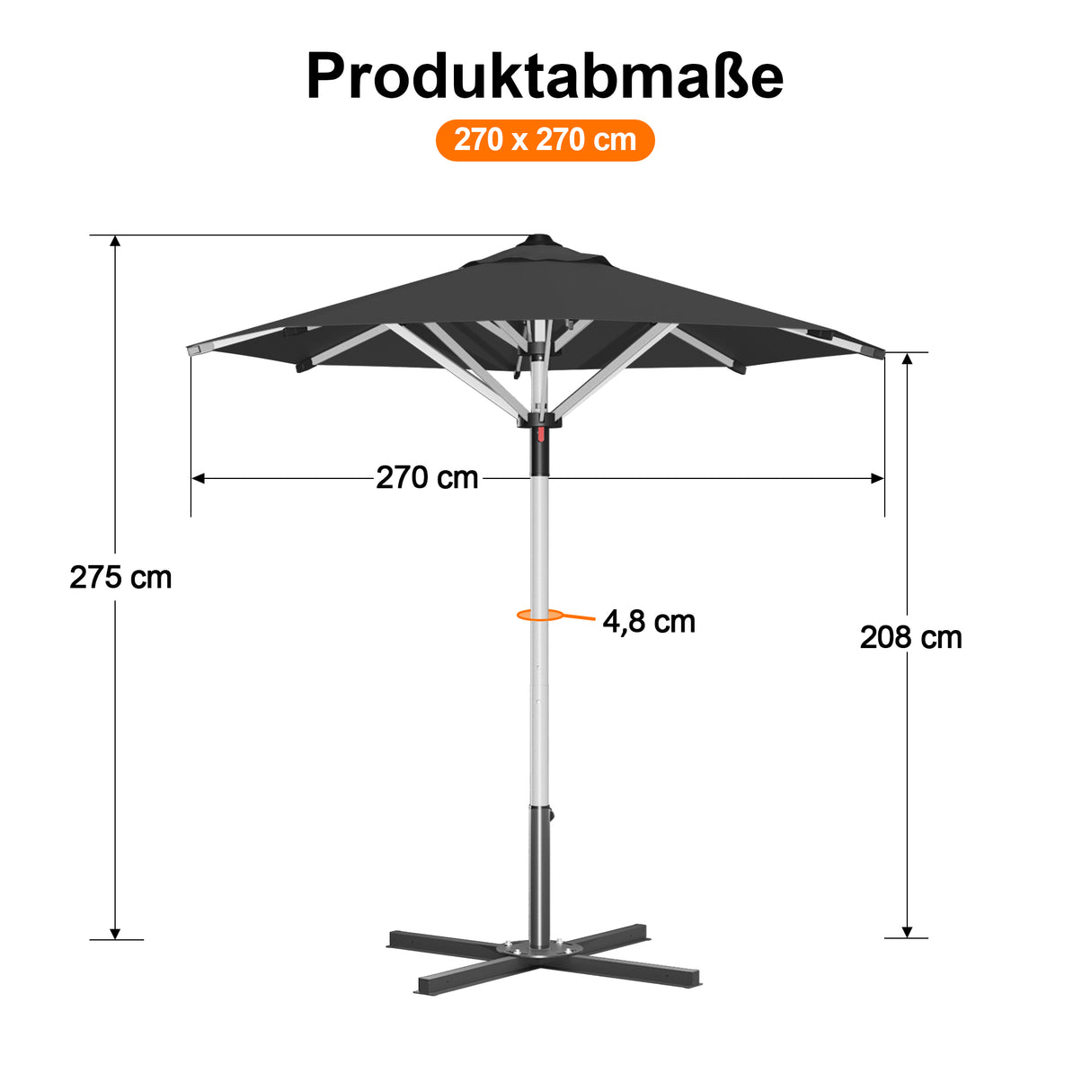 Patioslife Sonnenschirm – quadratisch & rund | Robuster Aluminiummast, doppelt belüftetes Schirmdach | 2,7 m, 3 m & 3,35 m