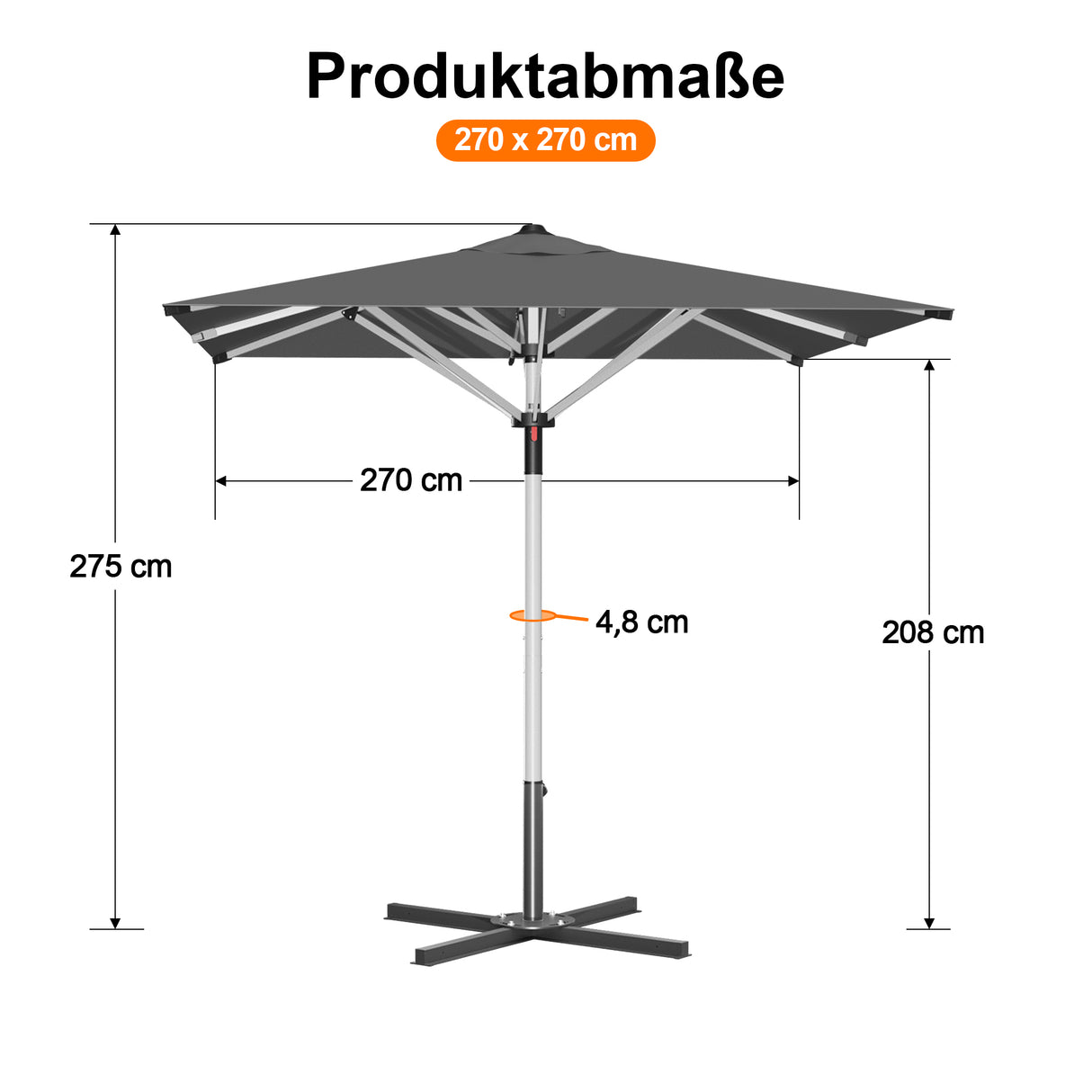 Patioslife Sonnenschirm – quadratisch & rund | Robuster Aluminiummast, doppelt belüftetes Schirmdach | 2,7 m, 3 m & 3,35 m
