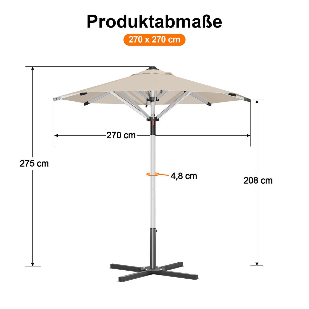 Patioslife Sonnenschirm – quadratisch & rund | Robuster Aluminiummast, doppelt belüftetes Schirmdach | 2,7 m, 3 m & 3,35 m