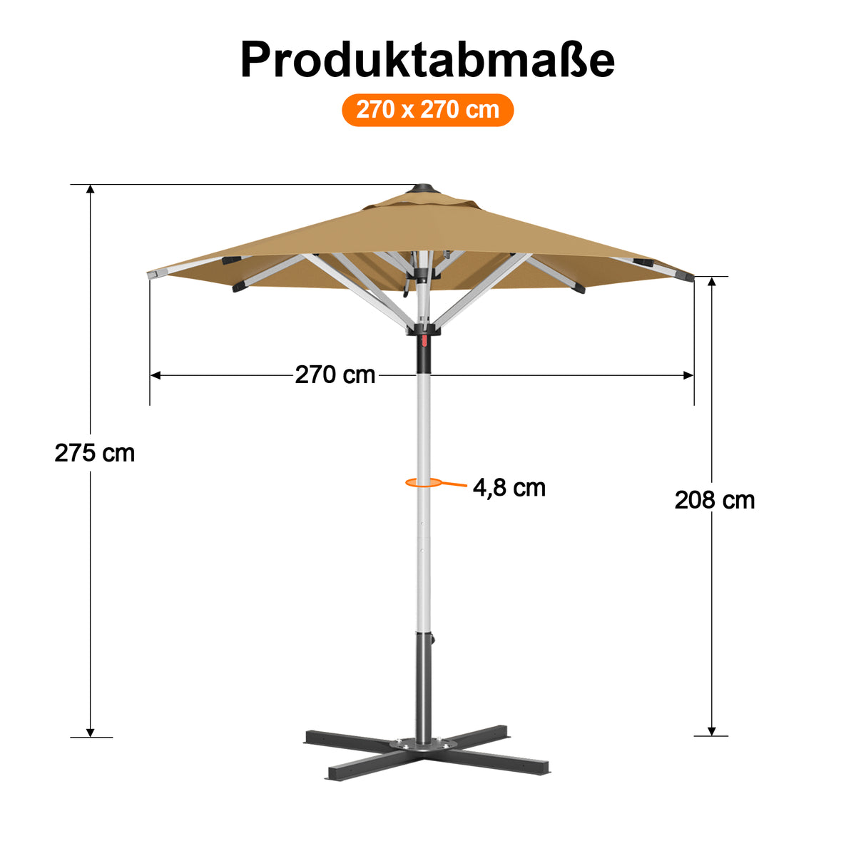 Patioslife Sonnenschirm – quadratisch & rund | Robuster Aluminiummast, doppelt belüftetes Schirmdach | 2,7 m, 3 m & 3,35 m