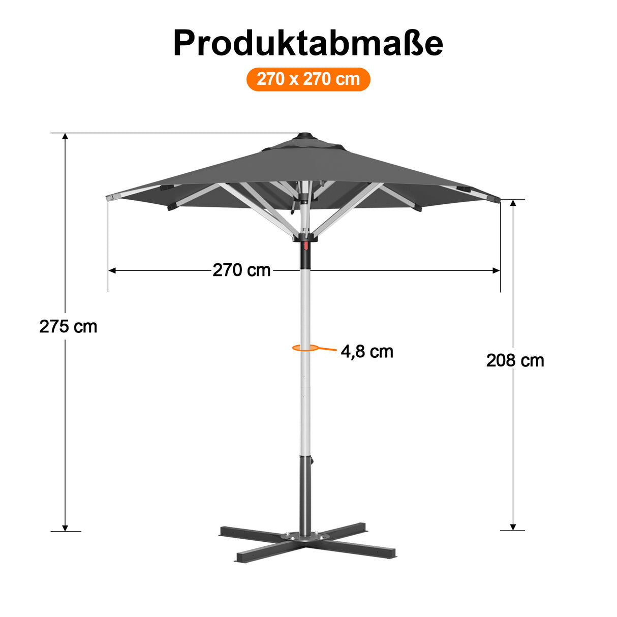 Patioslife Sonnenschirm – quadratisch & rund | Robuster Aluminiummast, doppelt belüftetes Schirmdach | 2,7 m, 3 m & 3,35 m