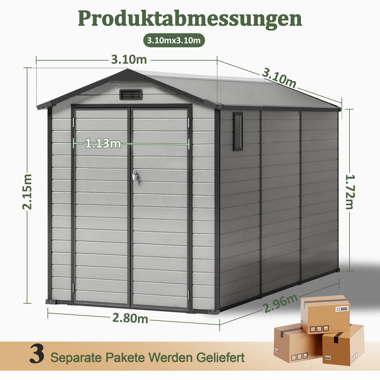 Patioslife YardVault Gerätehaus aus wetterfestem Kunstharz – mit Boden, Schloss und Fenster
