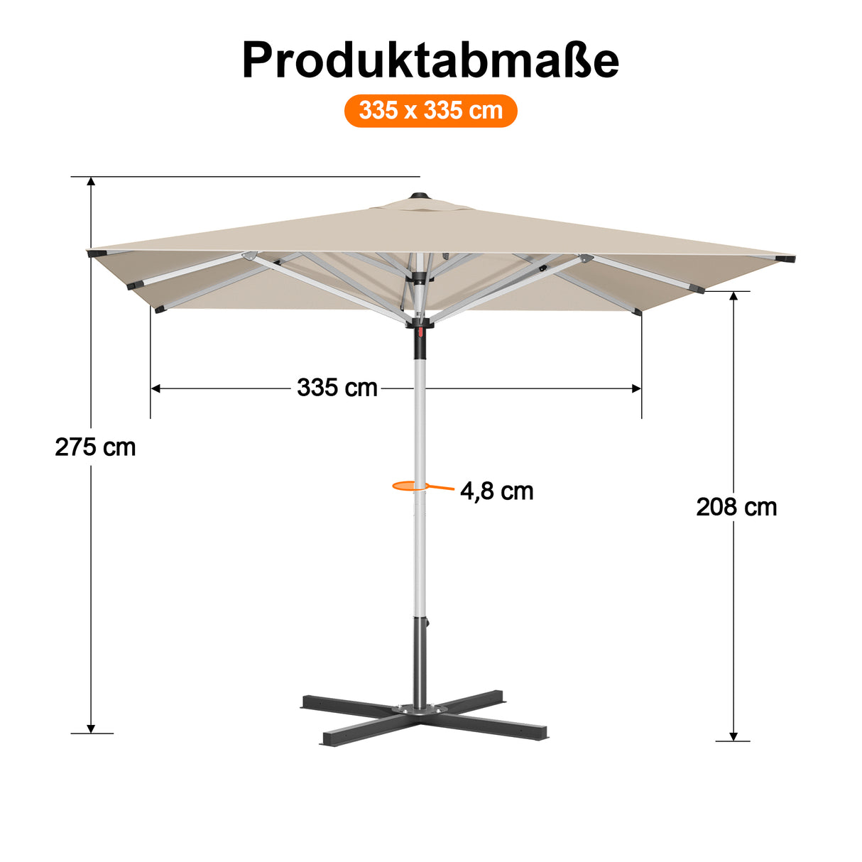 Patioslife Sonnenschirm – quadratisch & rund | Robuster Aluminiummast, doppelt belüftetes Schirmdach | 2,7 m, 3 m & 3,35 m