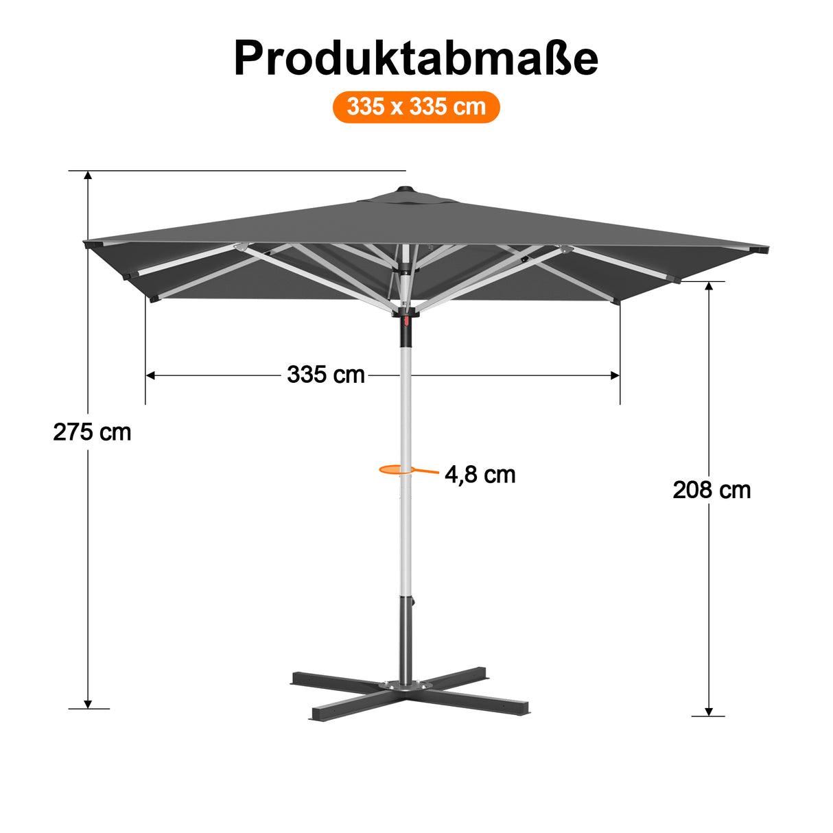 Patioslife Sonnenschirm – quadratisch & rund | Robuster Aluminiummast, doppelt belüftetes Schirmdach | 2,7 m, 3 m & 3,35 m