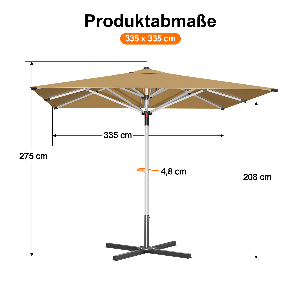 Patioslife Sonnenschirm – quadratisch & rund | Robuster Aluminiummast, doppelt belüftetes Schirmdach | 2,7 m, 3 m & 3,35 m