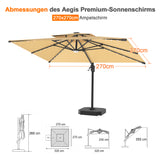 Patioslife Aegis Pro Ampelschirm mit LED-Beleuchtung – verstärkte, pulverbeschichtete Aluminiumkonstruktion für Garten und Terrasse