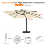 Patioslife Aegis Pro Ampelschirm mit LED-Beleuchtung – verstärkte, pulverbeschichtete Aluminiumkonstruktion für Garten und Terrasse