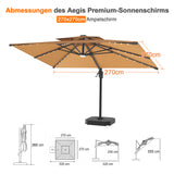Patioslife Aegis Pro Ampelschirm mit LED-Beleuchtung – verstärkte, pulverbeschichtete Aluminiumkonstruktion für Garten und Terrasse