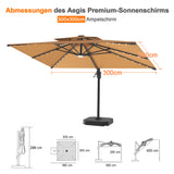 Patioslife Aegis Pro Ampelschirm mit LED-Beleuchtung – verstärkte, pulverbeschichtete Aluminiumkonstruktion für Garten und Terrasse