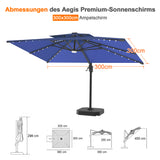 Patioslife Aegis Pro Ampelschirm mit LED-Beleuchtung – verstärkte, pulverbeschichtete Aluminiumkonstruktion für Garten und Terrasse