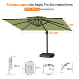 Patioslife Aegis Pro Ampelschirm -moderner Sonnenschirm mit Kreuzfuß und verstärktem Aluminiumgestell für Garten und Terrasse.