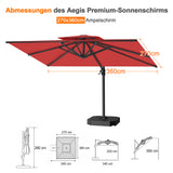 Patioslife Aegis Pro Ampelschirm -moderner Sonnenschirm mit Kreuzfuß und verstärktem Aluminiumgestell für Garten und Terrasse.