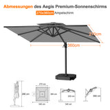 Patioslife Aegis Pro Ampelschirm -moderner Sonnenschirm mit Kreuzfuß und verstärktem Aluminiumgestell für Garten und Terrasse.