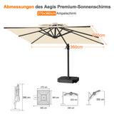 Patioslife Aegis Pro Ampelschirm -moderner Sonnenschirm mit Kreuzfuß und verstärktem Aluminiumgestell für Garten und Terrasse.