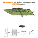 Patioslife Aegis Pro Ampelschirm mit LED-Beleuchtung – verstärkte, pulverbeschichtete Aluminiumkonstruktion für Garten und Terrasse