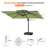 Patioslife Aegis Pro Ampelschirm -moderner Sonnenschirm mit Kreuzfuß und verstärktem Aluminiumgestell für Garten und Terrasse.
