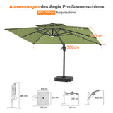 Patioslife Aegis Pro Ampelschirm mit LED-Beleuchtung – verstärkte, pulverbeschichtete Aluminiumkonstruktion für Garten und Terrasse